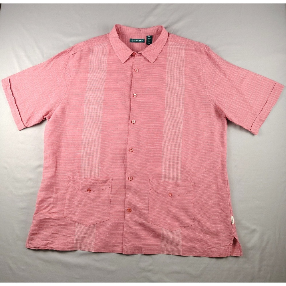 Cubavera Guayabera Shirt Mens 2XL/XXL Pink 2 Pocket Linen Camp Button Up S/S